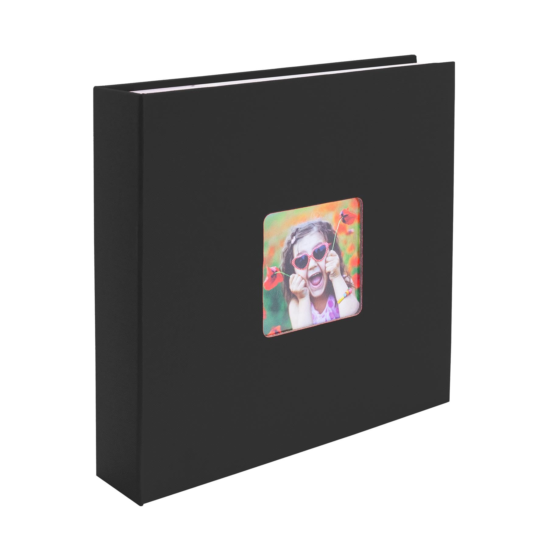 Kenro Aztec Black Linen Photo Album for 200 Photos 6x4 / 10x15cm with Space for Photograph on Front Cover, Slip-In Pages - AZ101BL