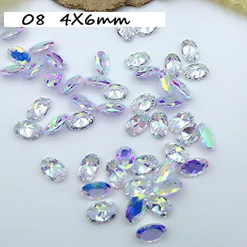 Super Shiny Nail Rhinestones Zircon Stones Glitter Gems Crystal Diamonds Jewelry Studs Nail Art Decorations Point Back (4X6mm, AB)