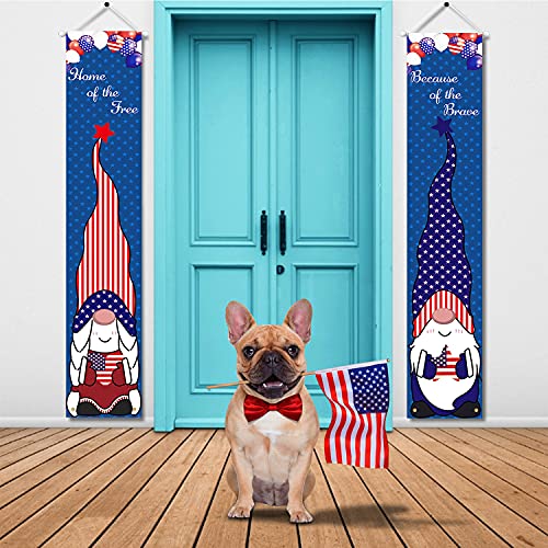 LAUJOY 4th of July Decoration Outdoor - Home of The Free&Because of The Brave Porch Banner American Patriotic Gnome Outdoor Decor for Independence Day, Memorial Day, Party Yard Gate 2Pcs