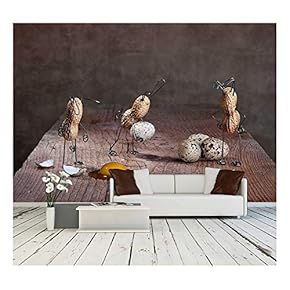 Peanut Easter Bunnies Preparing Eggs with Some Small Mishaps - Removable Wall Mural | Self-Adhesive Large Wallpaper - 66x96 inches
