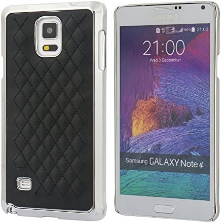 Galaxy Note 4 Case, SAFODO Premium Quilted Pattern Lamb Skin Leather Chrome Case for Samsung Galaxy Note 4 (Black)