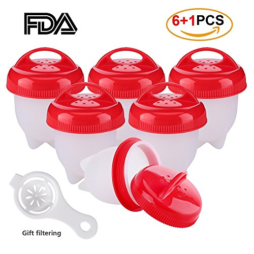 Egg Cooker (6 Pack) Hard Boiled, Fried, Scrambled, Benedict, Safe Non-Stick Silicone,Reusable, Automatic Cooking & Baking Accessories, 1 Gift Free Egg White Separator