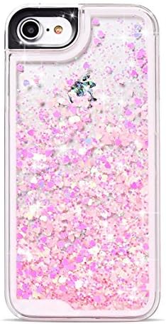 iPhone 7 Plus Liquid Case - Transparent Glitter Fun Quicksand Case TPU Hard Case Flowing Liquid Moving Stars Floating Luxury Sparkle Case for iPhone7 Plus/ 5.5inch (Pink)