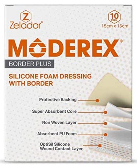 Silicone PU Foam Dressing (Moderex Border Plus) with Border and Optisil Silicone Contact Layer (10x10cm x 10)