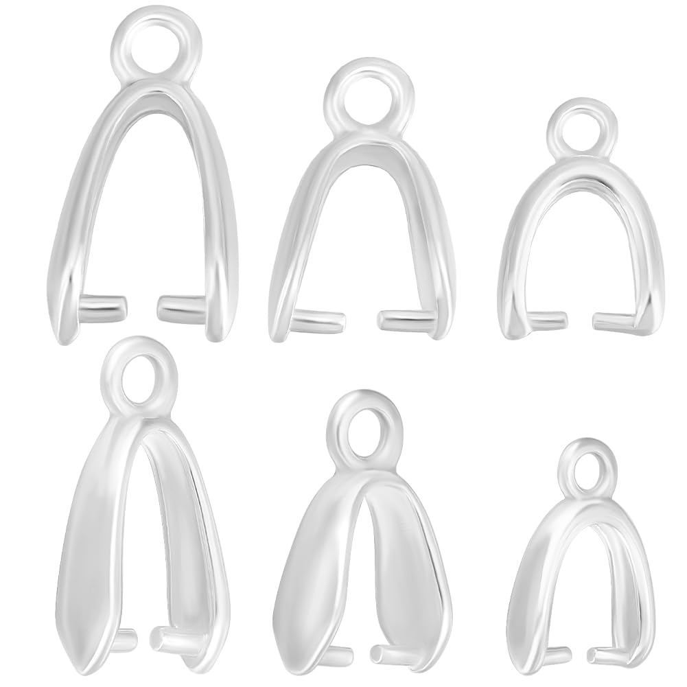 Beebeecraft 1 Box 30Pcs 3 Sizes Pendant Pinch Bails 925 Sterling Silver Plated Pendant Pinch Bails Ice Pick Pinch Clip Bail Clasps Connectors Charm for DIY Necklace Jewellery Making (10/13/15mm)