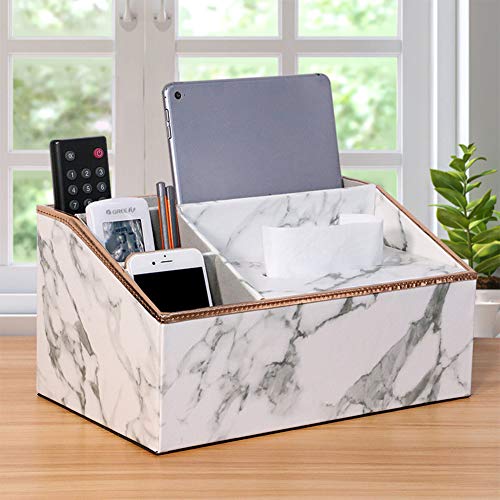 Aoile Multifunction PU Leather Remote Control Tissue Box Cover Holder Desk Storage Box Container for Home and Office Use Light Gray Linen - Thumbnail 5