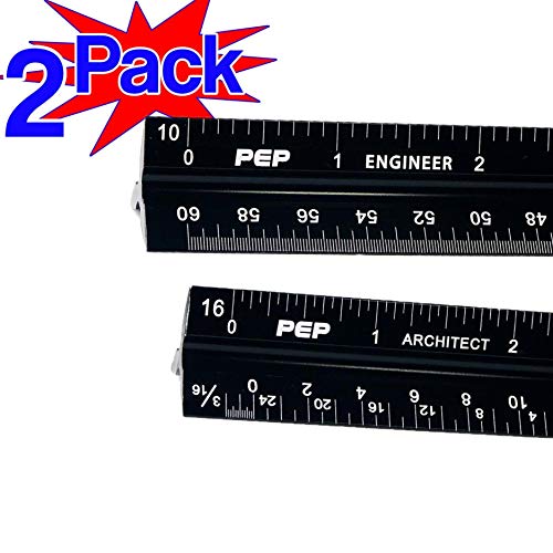 Precision Engineering Products â€“ 12â€ Aluminum Architect Scale Ruler and Engineer Scale Ruler Set â€“ Black Triangular Drafting Straight Edge â€“ Imperial Triangle Scale with Laser Etched Markings