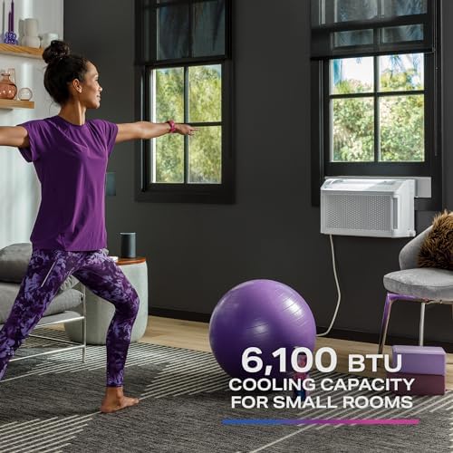 GE Profile ClearView Window Air Conditioner Unit, 6,100 BTU, U-Shaped Adjustable Depth, Cooling up to 250 sq ft., Ultra Quiet, SMART Home Capable, Includes Remote, White