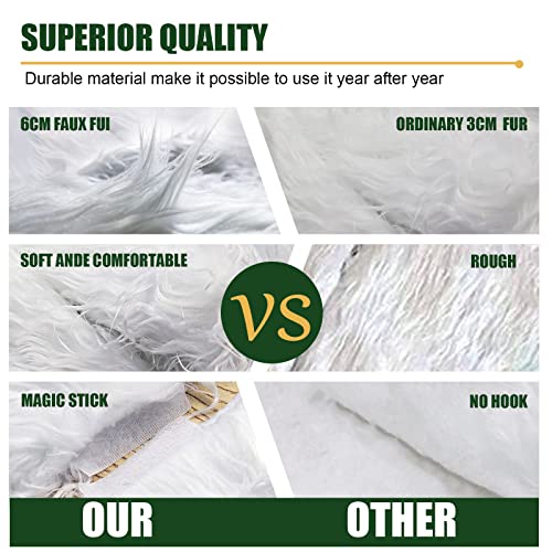 Christmas Tree Skirt, 48 Inch Snowy White Faux Fur Xmas Plush Tree Skirt, Winter Large Christmas Tree Mat, Holiday Party Christmas Tree Decorations