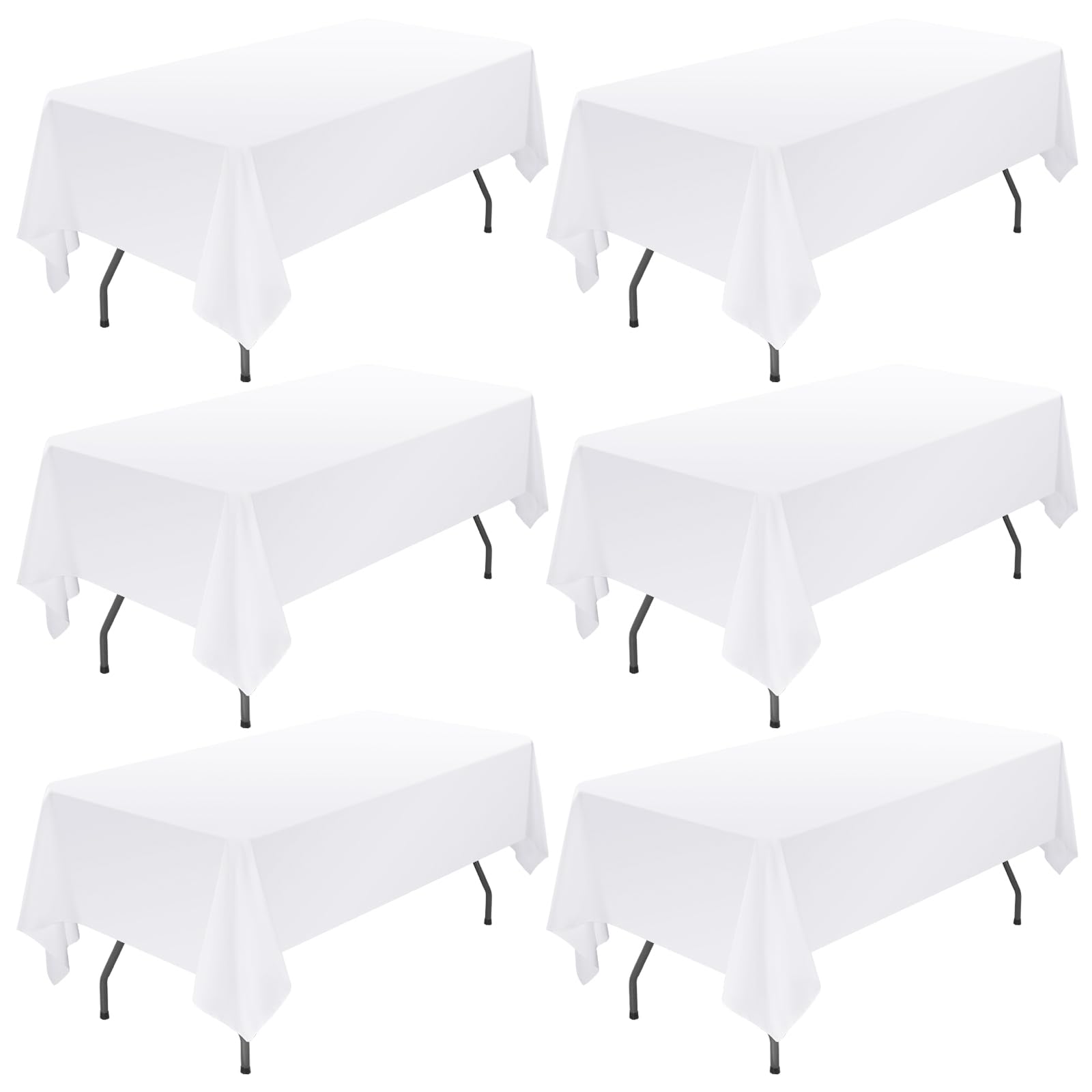 Showgeous 6 Pack White Polyester Tablecloth for 8ft Rectangle Tables 60 x 126 Inch Rectangular Fabric Table Clothes Washable White Table Covers for Wedding Banquet Party Restaurant Buffet Camping