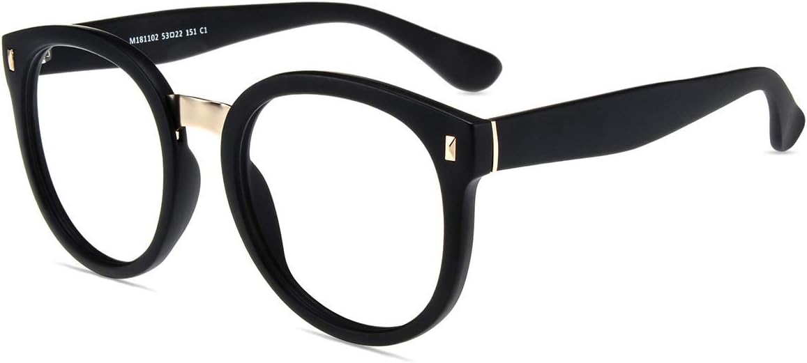 Firmoo Blue Light Blocking Glasses Women Men, Oversize Non Prescription Computer Glasses for Screen Eyestrain, Anti Blue Light, UV Glare Circle Glasses Black