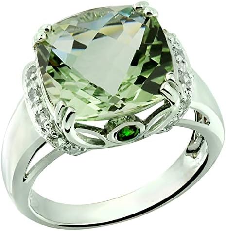 RB Gems Sterling Silver 925 Ring Genuine GEMS 7 Cts, Cushion 12 mm Rhodium-Plated Finish Cocktail Style
