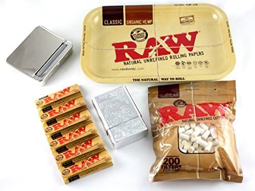 RAW Rolling Tray + Zen 79mm Auto Roller + RAW 1 1/4 Rolling Papers + Skyway Venice Cigarette Case + RAW Filter Tips Bundle / Kit by Skyway Products
