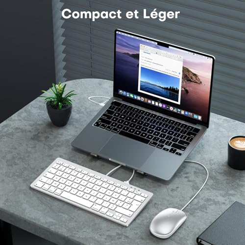 OMOTON Clavier et Souris Filaire pour Mac avec Double Interface, USB et Type-C Compact Ensemble Clavier et Souris Compatible avec Apple MacBook Pro/Air, iMac, Mac Mini, AZERTY FR, Argent
