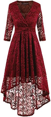 Women's Long Sleeves Lace Prom Dresses Formal Casual Swing Party Cocktail Dresses With Waist band S-XXL
