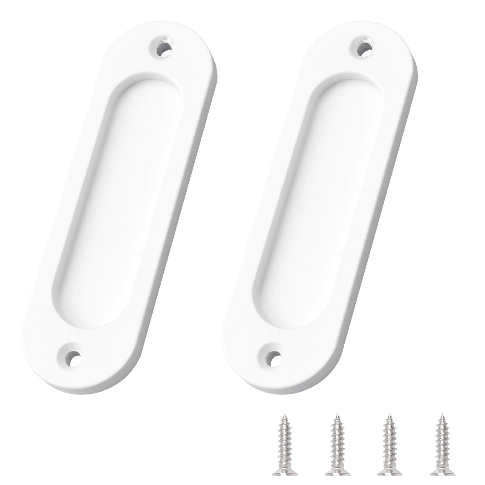 MOROBOR Oval Recessed Sliding Door Pulls, 2pcs White Flush Pull Aluminum Alloy Closet Door Finger Pulls with Mounting Screws for Sliding Barn Door(100mm)