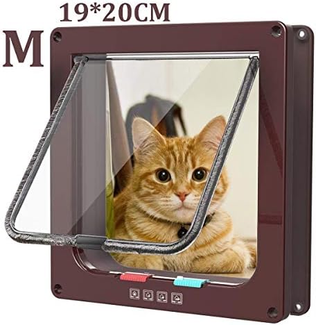 Cat Flap-4-Way Magnetic Closure Catflap, Pet Flap for Cats and Small Dogs, Cat Door with Tunnel (M, Brown)
