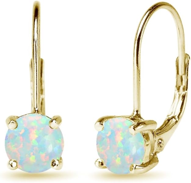 Sterling Silver Round-Cut Genuine or Created 6mm Gemstones Classic Leverback Earrings
