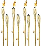 Matney Bamboo Torches - Includes Metal Oil Canisters with Covers to Extinguish Flame - Great for Outdoor Decorating, Luau, Parties, Extra Long 60 Inches (8 Pack)