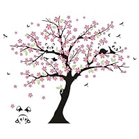 MAFENT Tree Wall Decals for Kids Room with Three Little Panda Bears Wall Stickers Nursery Wall Decals Room Decoration (Pink)