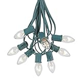 Novelty Lights C7 Clear Christmas Lights Set - Indoor/Outdoor Christmas Light String - Christmas Tree Lights - Hanging Christmas Lights - Outdoor Patio String Lights - Green Wire - 25 Foot