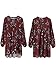Romwe Women's Floral Print Long Sleeve Summer Loose Tunic Beach Dress Burgundy M