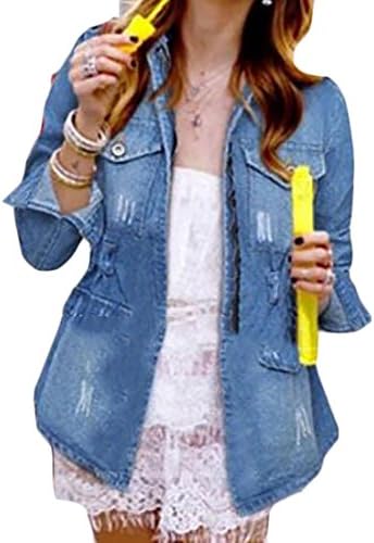 Frieed Womens Casual Stand Collar Zippers Pockets Slim Irregular Demin Jacket Coats Light Blue US L