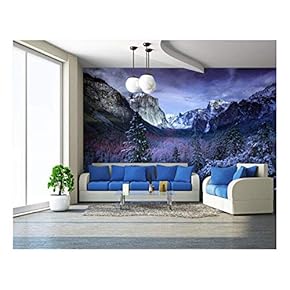 Winter Landscape with Mountain and Trees - Removable Wall Mural | Self-Adhesive Large Wallpaper - 66x96 inches