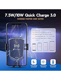 Wireless Car Charger Mount, 10MM Max Inductive Distance Case Friendly Manual Automatic Clamping 10W 7.5W Fast Charging Phone Holder Compatible iPhone Xs XR X 8, Samsung Galaxy S10 S9 S8