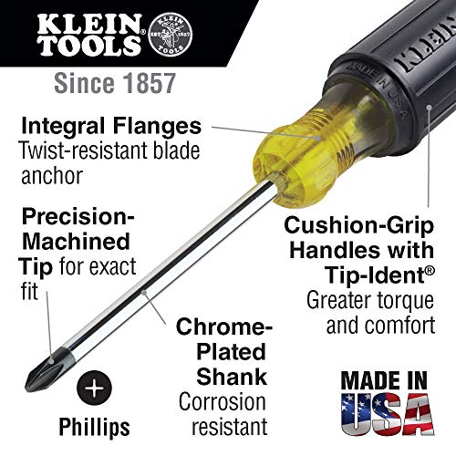 Klein Tools 6034 Screwdriver, 2 Phillips Tip with Cushion Grip Handle
