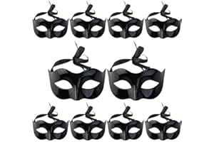 WOWAGOGA 10pcs Venetian Masquerade Costume Mask, Black Half Face Mask Halloween Costume Mask Mardi Gras Mask set for Women and Men,6.5“x 3.9“