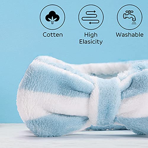 Shindel Bow Hair Band, 6PCS Soft Coral Fleece Headband Cute Bowknot Makeup Cosmetic Headbands for Washing Face Shower Spa Mask, Striped style