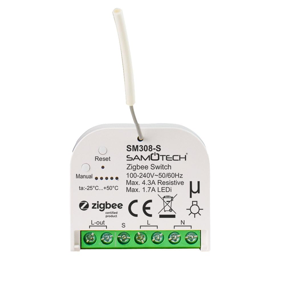 SAMOTECH Zigbee SWITCH Standard NO NEUTRAL On/Off Module compatible with Philips Hue, Home Assistant, Homekit, Smarthings, Hubitat and other Zigbee Hubs (SM308-S)