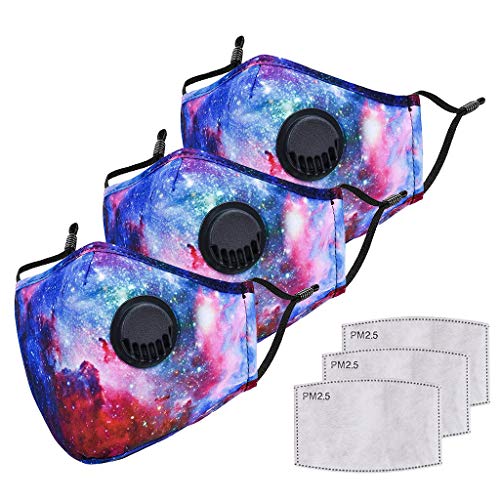 3pcs Face Bandana with Breathing Valves Washable Reusable Anti Dust Protection with 3PC Filter For Women Men (3 PC, Multicolor)