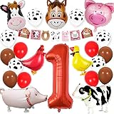 Kreatwow Farm Animal 1st Birthday Party Supplies Decorations Animal Mylar Balloons One Banner for Barnyard First Birthday Decor