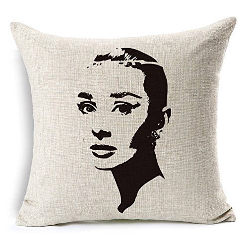 E-gift Retro Cotton Linen Square Vintage Throw Pillow Case Shell Decorative Cushion Cover Pillowcase Audrey Hepburn 18 "X18 "