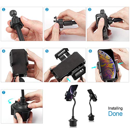 Car Cup Cell Phone Holder, Universal Cup Phone Car Holder Mount with Adjustable Long Neck 360 Rotatable Cradle for iPhone Xr Xs Max 8 7 Plus Galaxy S10 S9 S8 Note 9 Strong Locking Mechanism