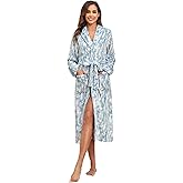RONGTAI Long Fleece Robes for Women, Rabbit Printed Womens Robe with Belt and Pockets, Warm Soft and Luxury (L, Blue), Large