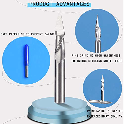 HUHAO 1PC 6mm 2 Flutes Spiral Pyramid Engraving Bits for Wood CNC Router Bit Carving Knife Degree 30 for 2D 3D Sculpture (2801)