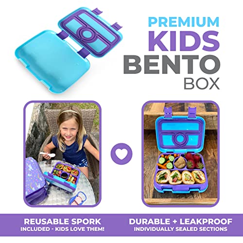 kinsho Bento Lunch Box for Kids Toddlers, 4 Portion Sections Secure Lid