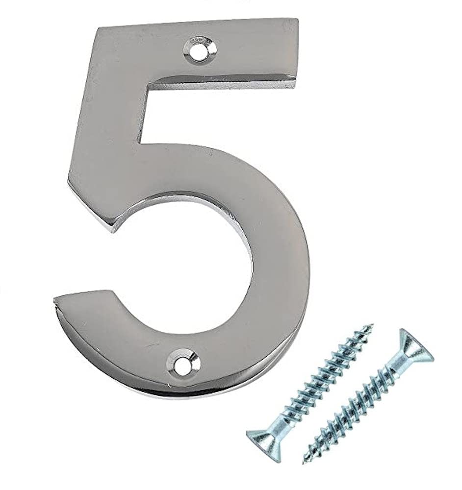 Merriway BH03004 Polished Chrome Screw-On House Flat Gate Post Numeral 50 mm (2 Inch) Number 5