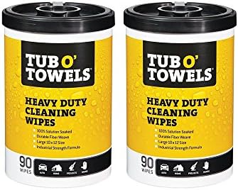 Tub O Towels Heavy-Duty 10" x 12" Size Multi-Surface Cleaning tzGta Wipes, 90 Towel Canister (2 Pack)