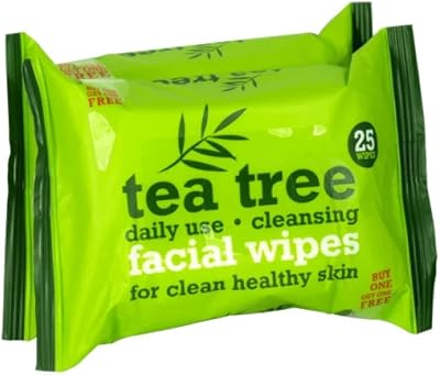 XBC Tea Tree Biodegradable Face Wipes 2x25 Cleansing Makeup Removal Skin Fresh