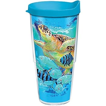Tervis 1286921 Guy Harvey - Mirage Turtle Tumbler with Wrap and Turquoise Lid 24oz, Clear