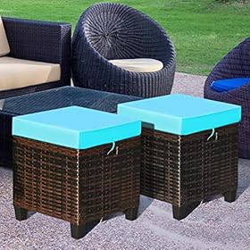 Tangkula 2 Pieces Outdoor Patio Ottoman, All Weather Rattan Wicker Ottoman Seat, Patio Rattan Furniture, Outdoor… 514CrqDdF%2BL