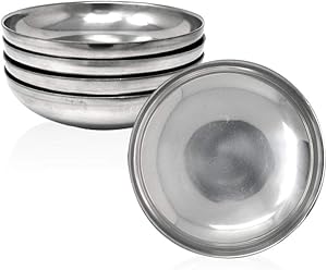 Eutuxia Korean Stainless Steel Banchan Plate, Set of 4. Traditional, Insulated, Hygienic Round & Unbreakable Side Dish Plate. Keep Your Food Warm w/Metal Plate. Made in Korea.