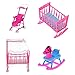 MonkeyJack Pink Baby Cot Bed + Rocking Bed + Baby Stroller + Rocking Horse Nursery Room Accessory for 10cm/3.94inch Dolls