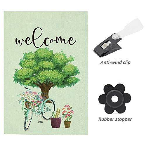 DOMIGLOW Decorative Spring Garden Flags - Farmhouse Welcome Yard Signs Outdoor Yard Flags Vertical Double Sided Burlap Banners Best for Birthday Party Holiday Patio Decor (12.5”×18.5\