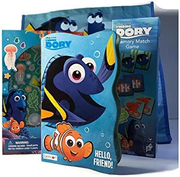 Finding Dory set includes: reusable tote, 72 memory match cards game, story book, and 4 sheet sticker book