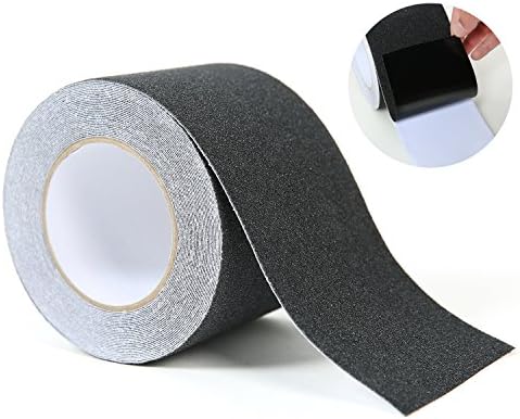 MBIGM 4 Inch x 33 Foot Non-Slip Safety Step Grips Tapes Roll Wood Stair Treads floor Track Sticker 80 Grit for Skateboard &amp; Outdoor &amp; Staircase, Black (4 Inch x 33 Foot, Black)
